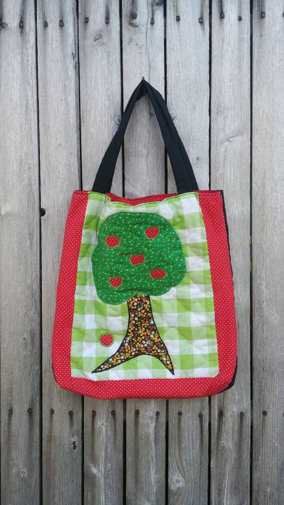 Vintage 60s handmade patchwork apple tree embroid… - image 7