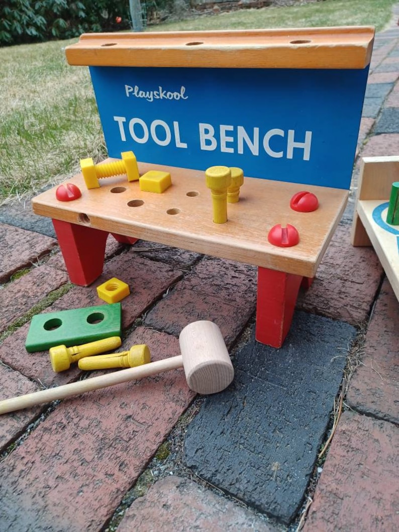 Vintage 60s Playskool Workbench Set Wooden Frame Tool Bench Etsy