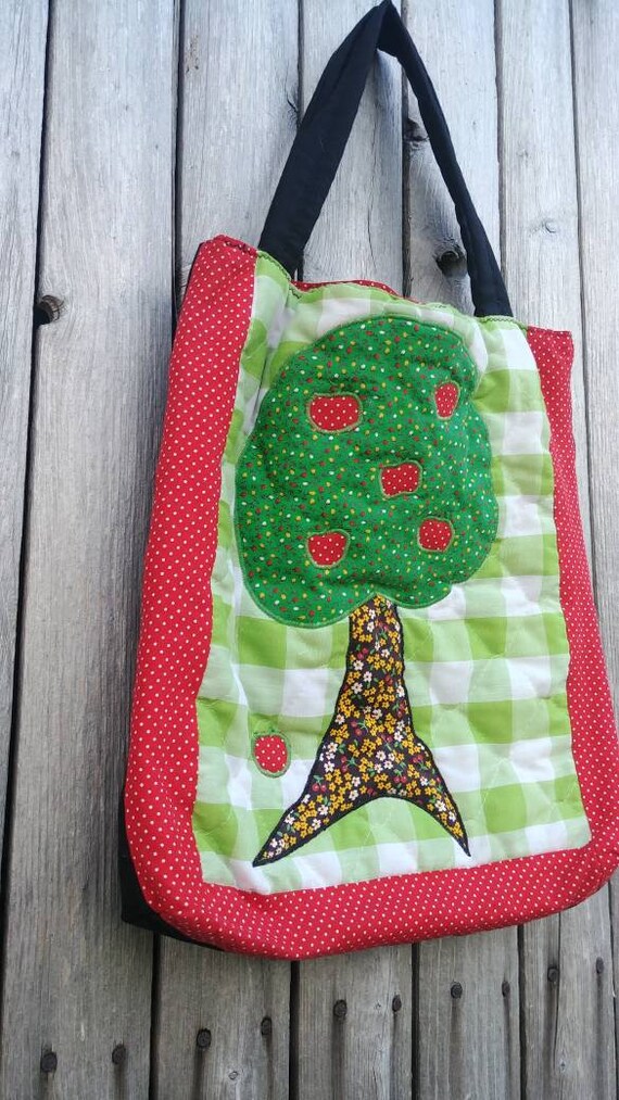 Vintage 60s handmade patchwork apple tree embroid… - image 8
