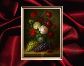 Dutch floral fantasy print 8000k silk effect still life in the style of Rachel Ruysch soft light vintage bouquet art digital download #MSL14