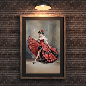 Elevate Your Decor with Dancer Canvas Art Print: Shop Our Spanish Dancer in red dress painting and Flamenco Wall Art Digital Products! #7