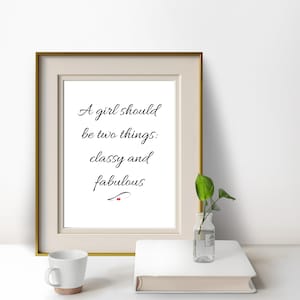 Coco Chanel Quote Poster – Black Script Typography “Classy and Fabulous” Minimalist Wall Art #L23B.6