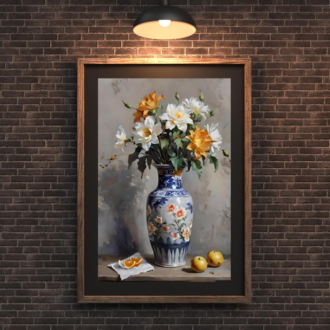 Floral Jug Art Print Flowers China Vase Citrus Painting for Floral Wall Art French Country Decor with Floral Vase Painting Art Print #14