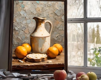 Décoration murale de cuisine rustique : nature morte au citron et au pain (téléchargement numérique)