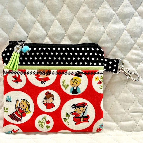 Cute Vintage Kids Pouch Purse / Cute Card Zipper Pouch / Key Chain Coin Purse/ Handmade ID Case / Card Case / Kids Theme Pouch