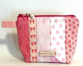 Quilted Patchwork Pink Zipper Pouch | Handmade | Gift for Her