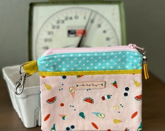 Cute Sweet Summer Treat Pouch Purse / Cute Card Zipper Pouch / Key Chain Coin Purse/ Handmade ID Case / Card Case / Summer Theme Pouch