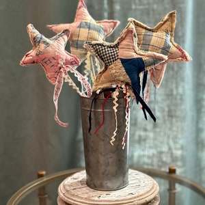 Vintage Quilt Stars on Sticks / 4th Of July Stars / Vintage 4th of July Stars / Repurposed Quilt Stars