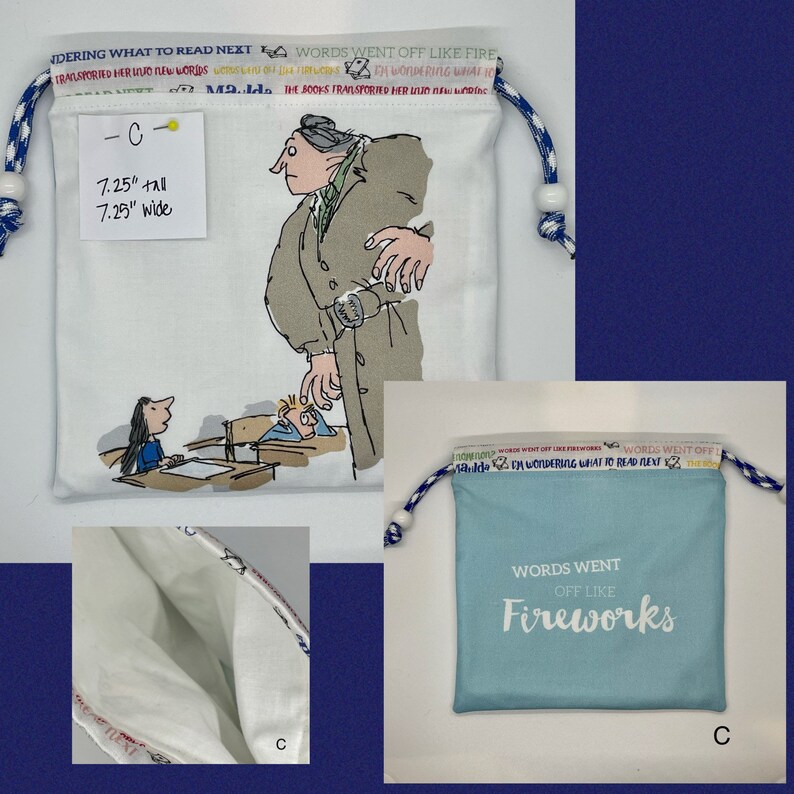 Matilda Drawstring Bag / Cosmetic Bag / Gift Bag / Matilda the Musical / Matilda Gift / Roald