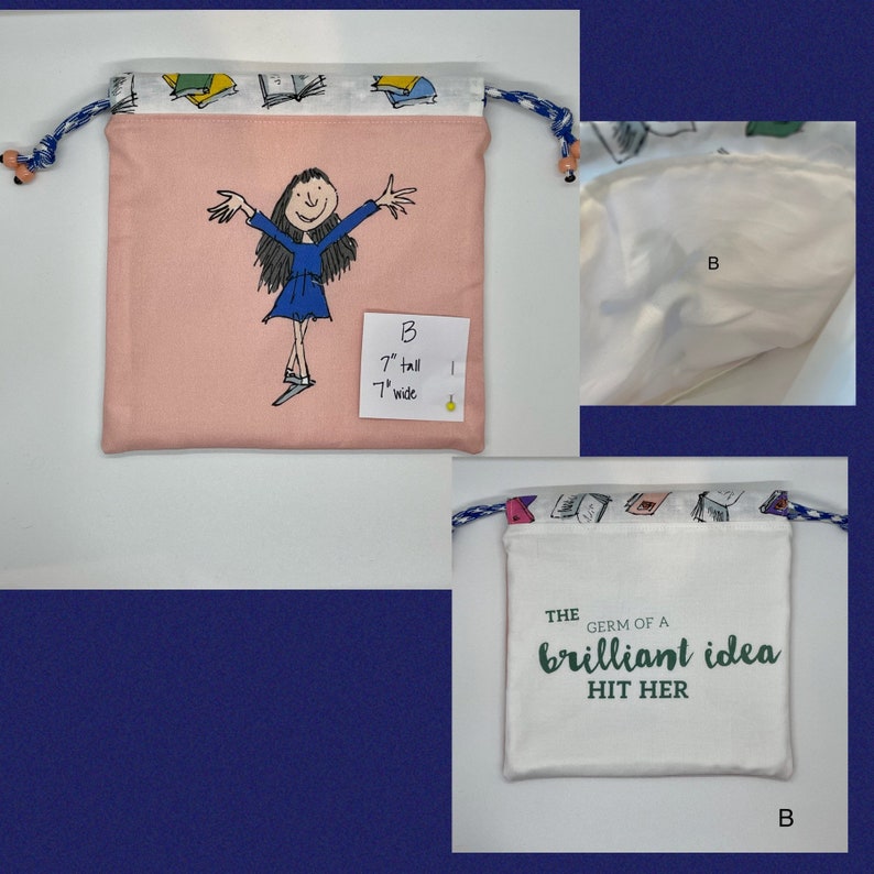 Matilda Drawstring Bag / Cosmetic Bag / Gift Bag / Matilda the Musical / Matilda Gift / Roald