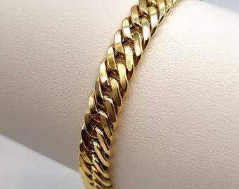 Pulsera de oro auténtico de 18 quilates con eslabones gruesos de 8 mm de ancho.