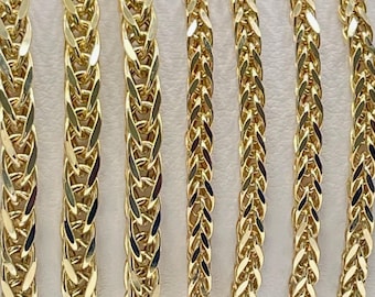 14K Solid Gold Franco Chain Necklace: Diamond-Cut Wheat Link, 3-4MM Thick