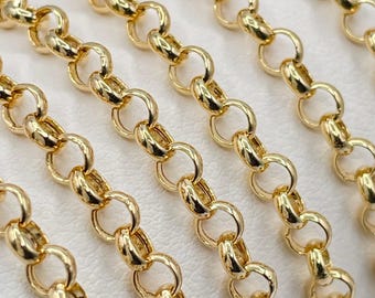 18K Solid Gold Rolo Chain Necklace: 4MM Thick - Unisex