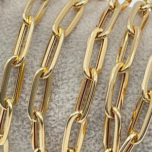 18K Solid Gold Paperclip Chain Necklace,18K Solid Gold Paperclip Bracelet Chain, Real 18K Gold Paperclip Chain & Bracelet Set, 6.2MM Width.