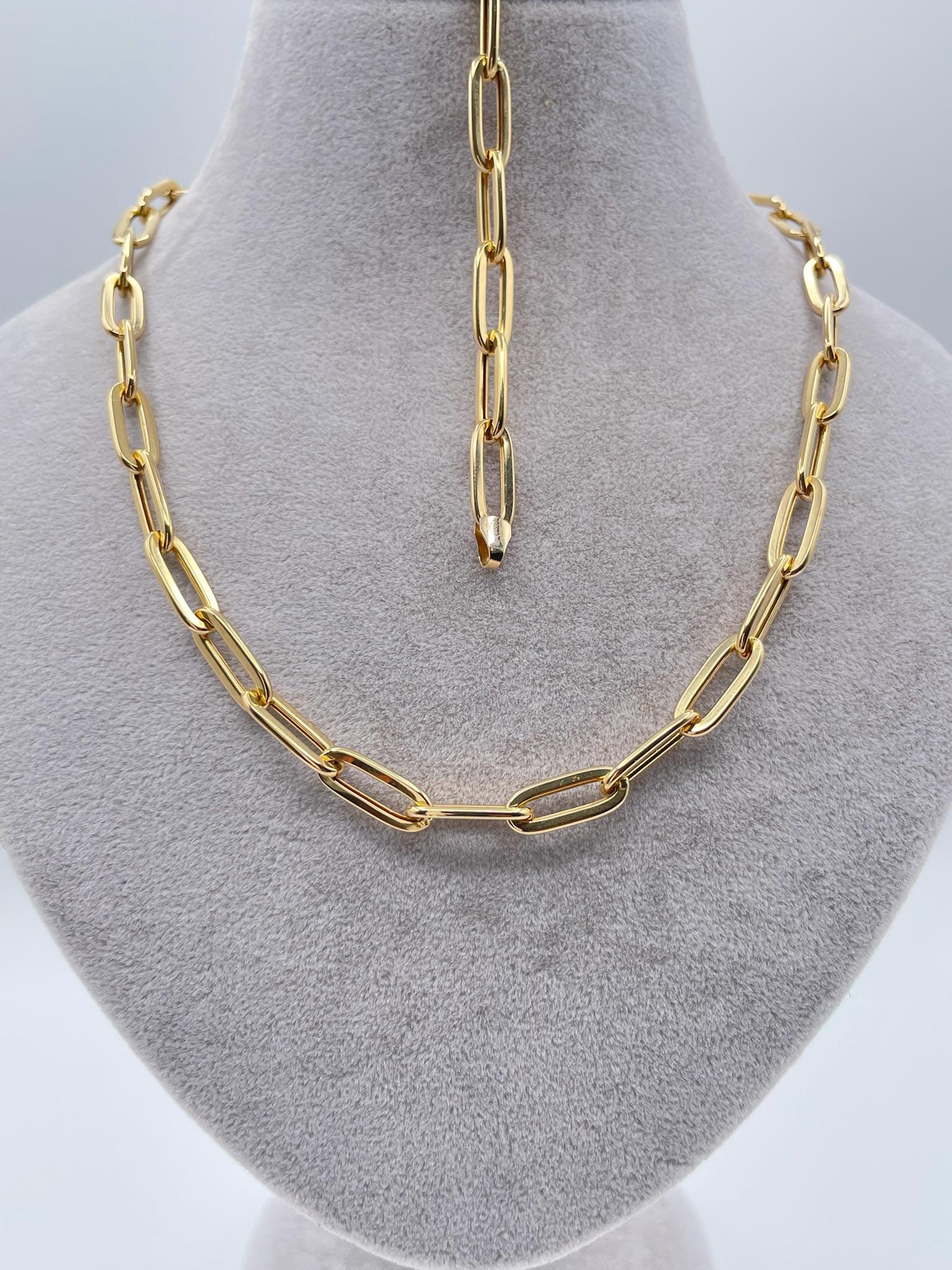 18K Solid Gold Paperclip Chain Necklace & Bracelet Set - 6.2MM