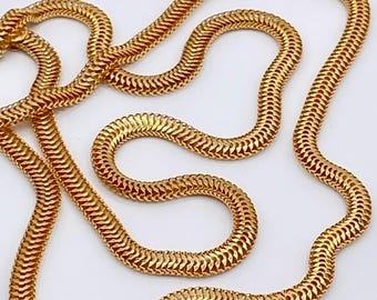 18K Solid Gold Snake Fischgrätenkette, Echte 18K Gelbgold Fischgrätenkette, 4.10 MM Breite, Goldkette für Männer / Frauen, Geschenk für Sie / Ihn!