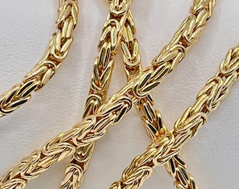 18K Solid Gold Byzantine Chain Necklace: 3.5mm Real Gold
