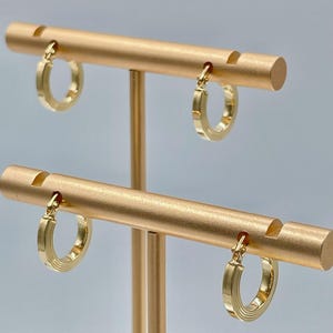 18K Solid Gold Earrings Hoop Latch Back Earrings, 12.5mm Hoop Earrings in 18K Yellow Gold For Men & Women, Birthday Gift, Gift For Him/Her!