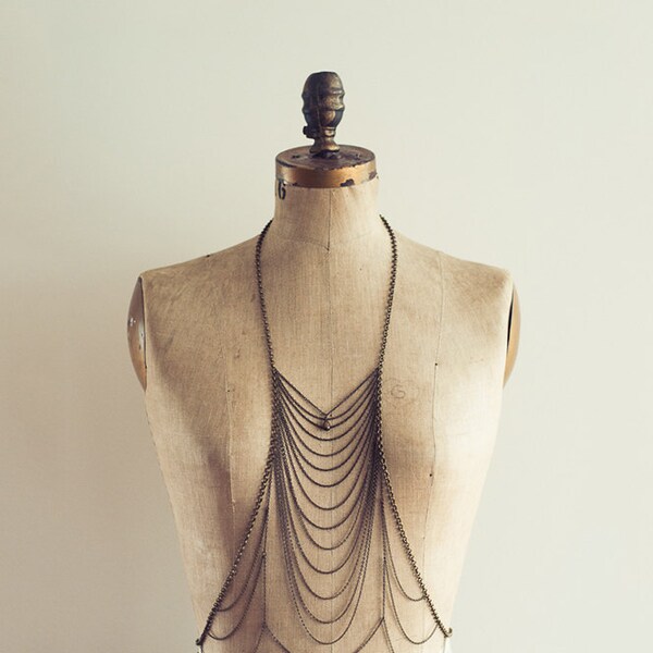 LAST ONE! Tala Draped Chain Handmade  Layered Brass Body Chain Vest