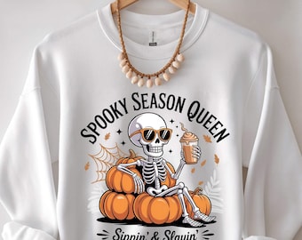 Spooky Season Skeleton Sweatshirt, Halloween Queen Graphic Tee