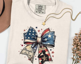 Comfort Colors Patriotic Bow T-Shirt: Memorial Day USA Flag Tee