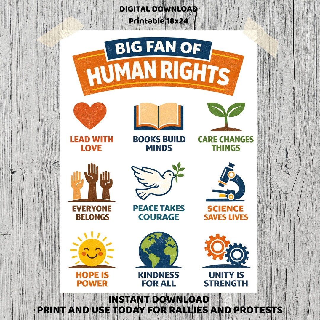 Children Human Rights Sign Big Fan of Human Rights Protest Sign, 18x24 Printable Digital Download ...