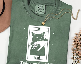 Tarot Card Comfort Colors Shirt: Spooky Black Cat Halloween Tee