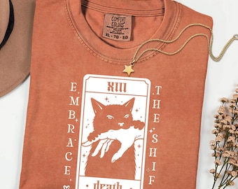 Comfort Colors Tarot Card Shirt, Black Cat Witchy Tee