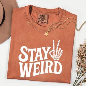 Stay Weird Tri Blend Tee, Skeleton Hand Peace Sign T-shirt, Funny Retro Hippie Shirt