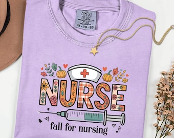 Comfort Colors Fall Nurse T-Shirt: Pumpkin Thanksgiving Medical Tee