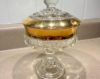 Vintage Indiana Glass Kings Crown Thumbprint Compote/Candy Dish