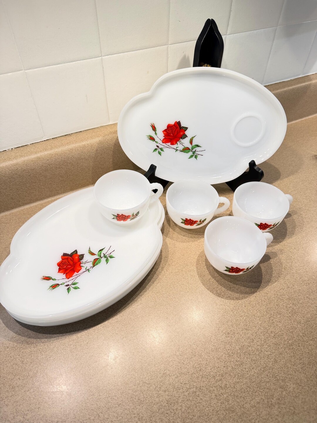 Vintage Federal Glass Rosecrest Snack Set (8 Piece) - Etsy