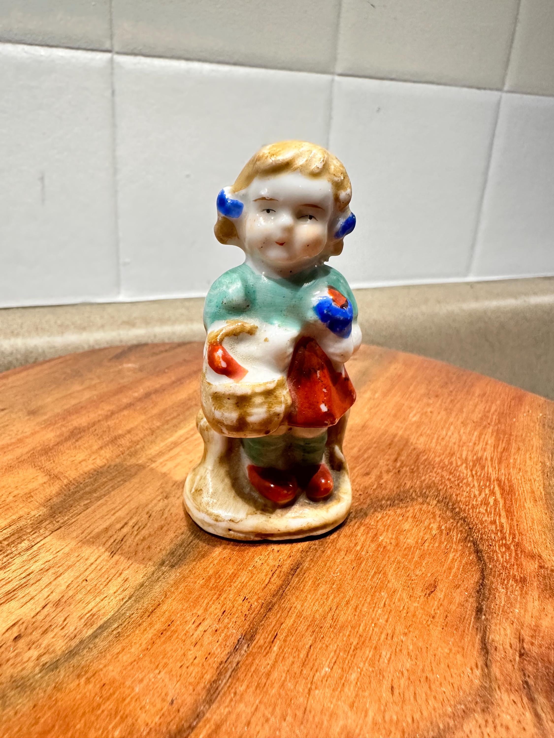Occupied Japan Girl with Flowers Figurine – 1940s Hand-Painted