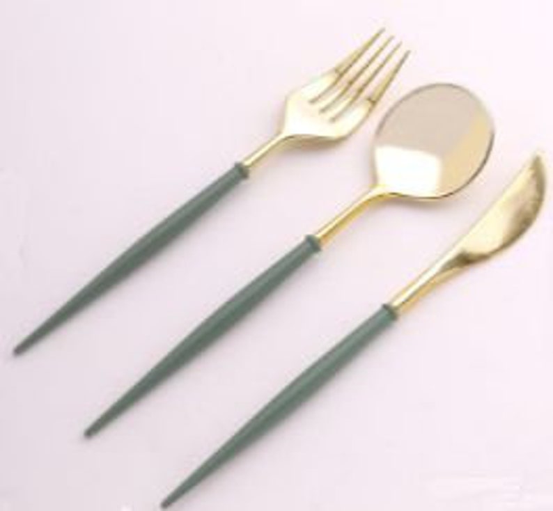 Sage & Gold Sleek UtensilsDisposableSet of 24 image 3