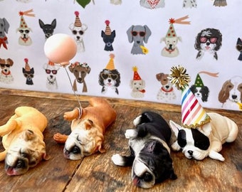 Frenchie Dog Birthday Cake Topper Set of 4 with Balloons