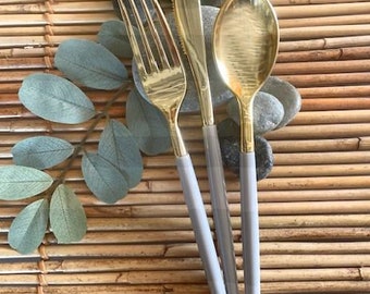 Grey & Gold Sleek Shiny Utensils\Disposable\Set of 32