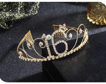 Sweet 16 Gold or Silver Rhinestone Tiara Crown