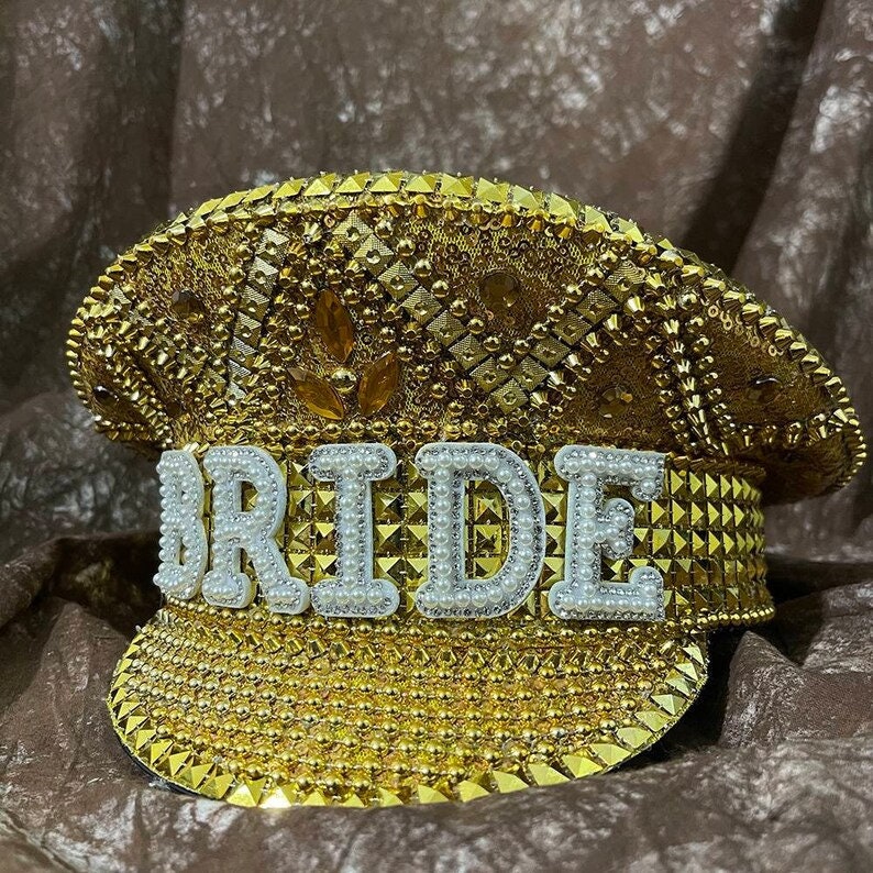 Bridal Luxury Glam Captain Cap/ Embellished Bachelorette Military Hat/Gold Silver or Black or Blush GOLD