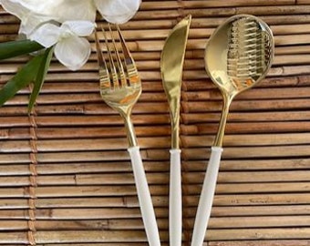 Ivory & Gold Sleek Utensils\Disposable\Set of 24