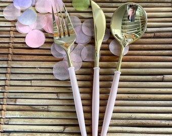 Blush & Gold Sleek Utensils\Disposable\Set of 24