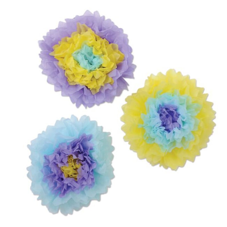 Tissue Flower Pom Poms Backdrop 10 Inches Blue Lavender Yellow Etsy