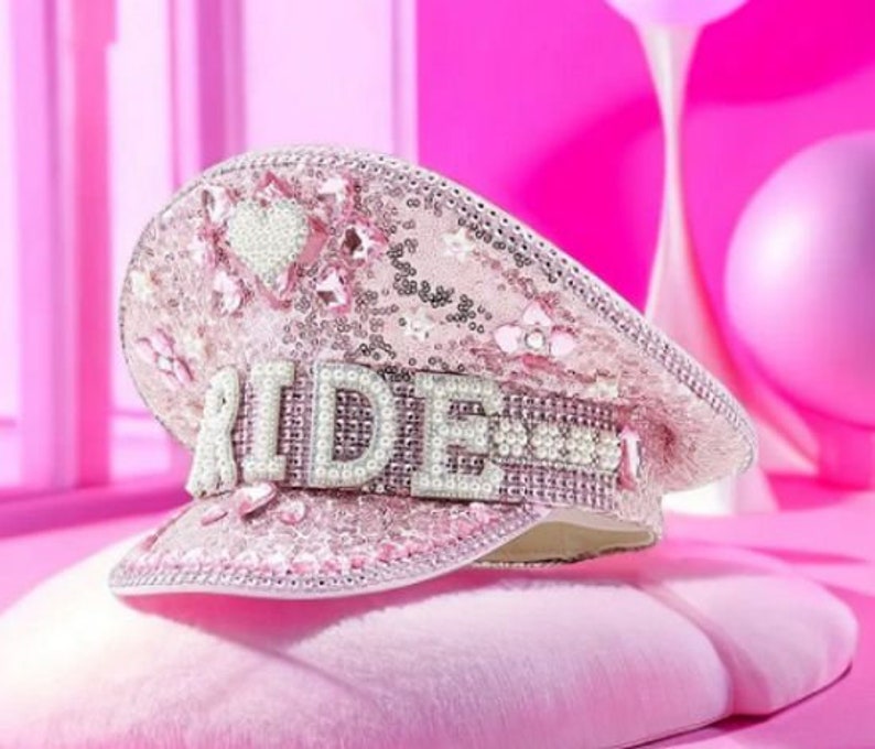 BRIDE Pink Captain's Cap sequins and Rhinestones Bachelorette BRIDE Cap image 3