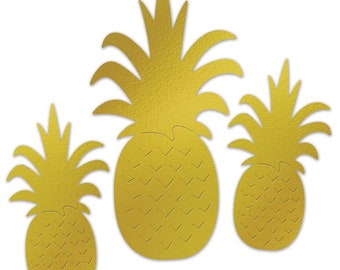 Gold Foil Metallic Pineapple Cut Outs Luau Fiesta 2 sided