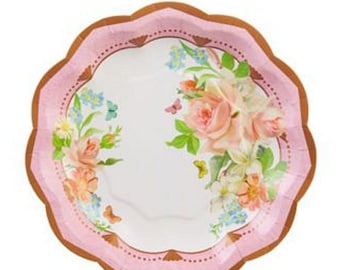 Shabby Chic Floral Scalloped Tea Party 7 inch Plate 8 pack