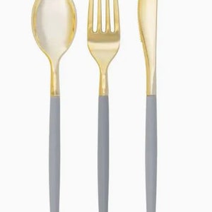 Grey & Gold Sleek Shiny UtensilsDisposableSet of 32 image 2