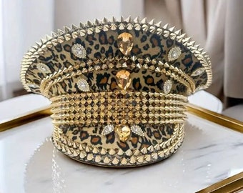 Leopard Studded Rhinestone Party Captain's Hat
