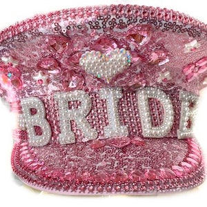 BRIDE Pink Captain's Cap sequins and Rhinestones Bachelorette BRIDE Cap image 1