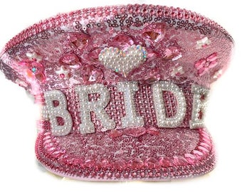 BRIDE Pink Captain's Cap sequins and Rhinestones | Bachelorette BRIDE Cap