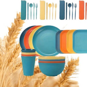 Wheat Straw Sustainable Tableware -Sets for 4 | Reusable | Microwave & Dishwasher Safe