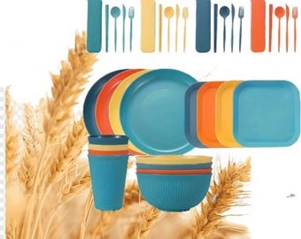 Wheat Straw Sustainable Tableware -Sets for 4 | Reusable | Microwave & Dishwasher Safe